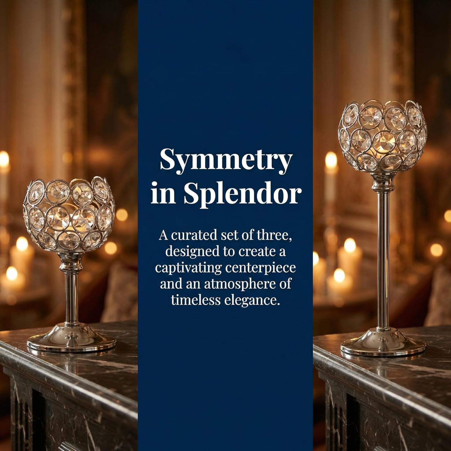 Crystal Candle Holders 4 Set of 12 - Sliver Vintage Hollow Ball Candle Stand for Table Centerpiece, Crystal Metal Tealight Candlestick for Wedding, Dining Room Decor