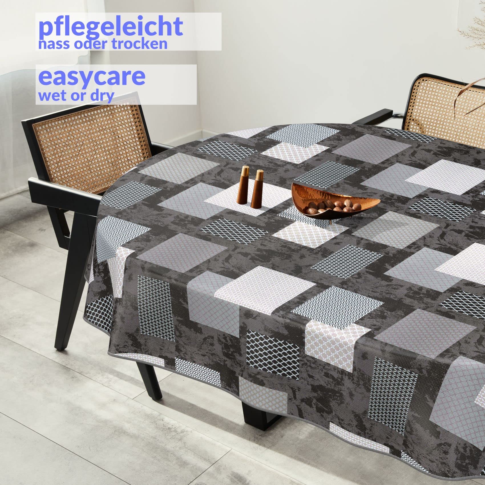 Nappe En Toile Cirée Lavable, Rectangulaire, Ronde, Ovale De Qualité Supérieure, Gaufrée, élégante, Ronde, 140 Cm, Avec Ourlet, Emily