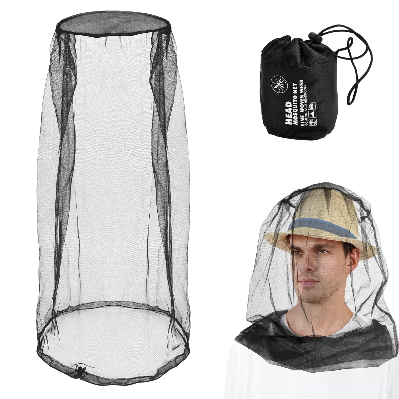 2 Pezzi Cappello con Zanzariera, Nero Zanzariera Testa, Rete Anti Insetti per Viso, Zanzariera per il Viso, Cappello Rete Zanzare, Rete Antizanzare Testa per Campeggio Escursionismo Pesca