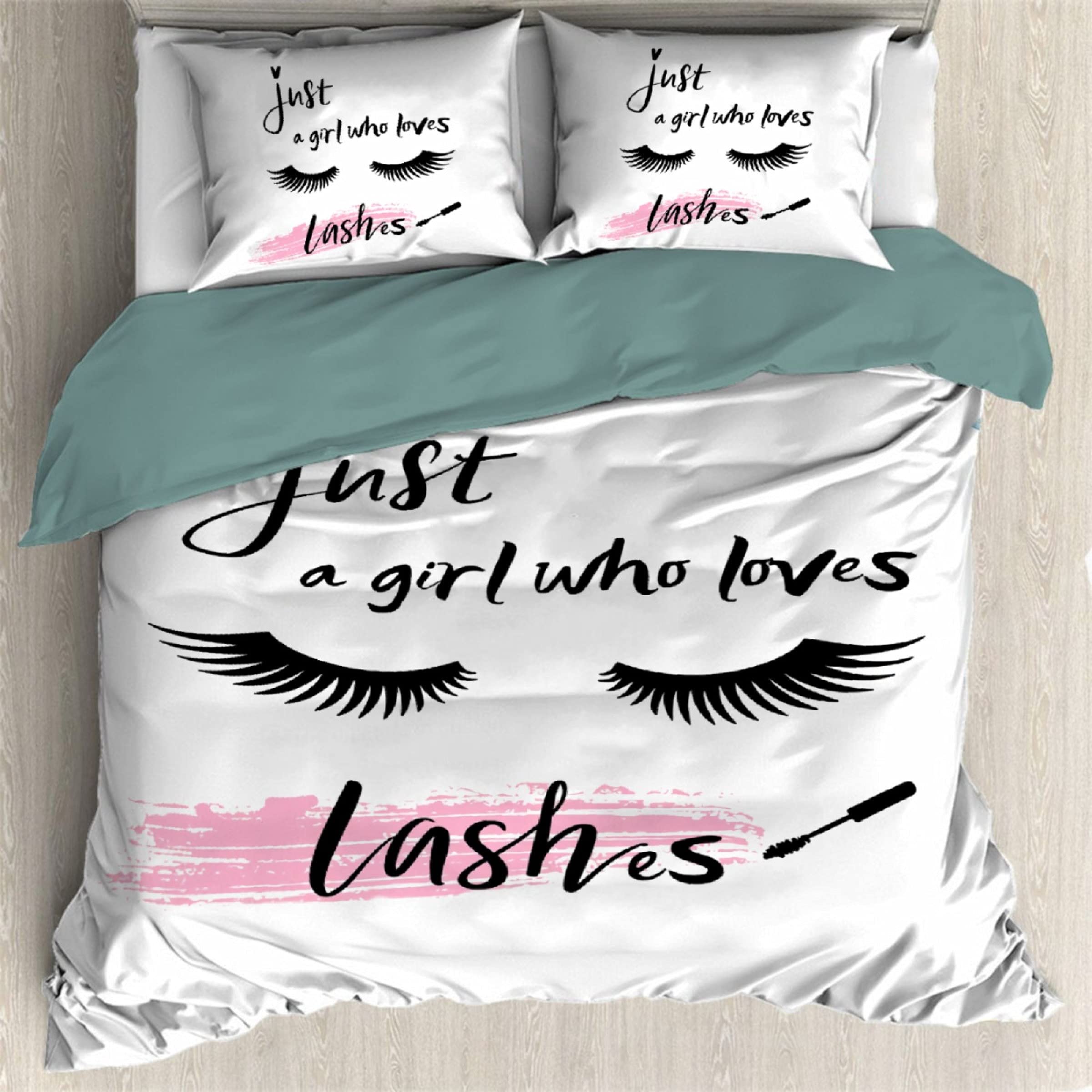 Todeyya Just A Girl Who Loves Lashes Duvet Cover (Twin Size) with 2 Pillow Shams, Microfiber Lightweight 3pcs Comforter Cover Set Coverlet, with Zipper Closure Bedding All-Season