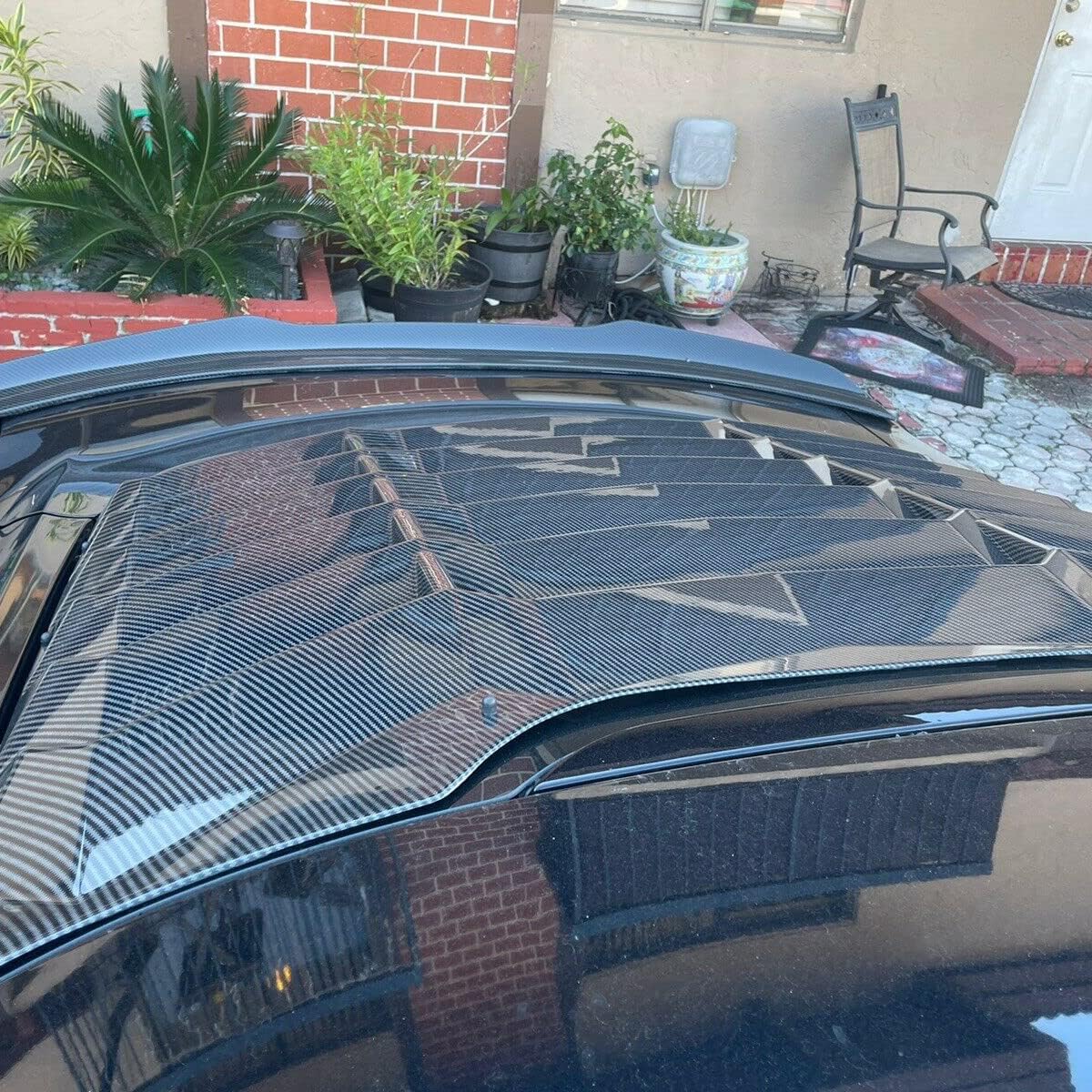 ECOTRIC Rear Window Scoop Louvers Windshield Compatible with 2015-2023 Mustang Rear Sun Shade Cover GT Lambo Style - Carbon Fiber Painted