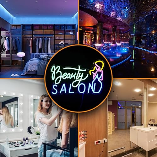 Miniatura 6 de Letrero de neón con luz LED para salón de belleza para niñas, decoración de negocios, regulable, alimentado por USB, para decoración de pared, arte,