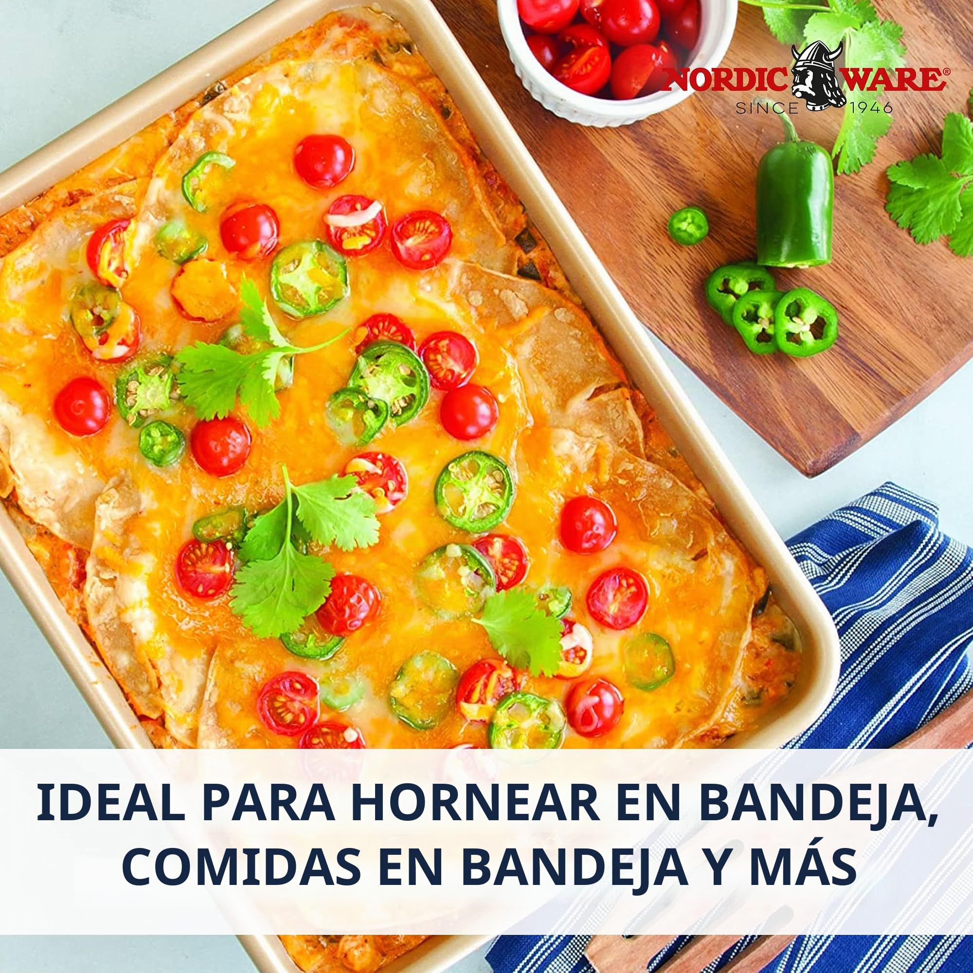 Nordic Ware Naturals - Molde rectangular antiadherente para tartas de 9 x 13 pulgadas, aluminio natural con conductividad superior del calor, utensilios para hornear de alta calidad, fabricado en los Estados Unidos, plateado