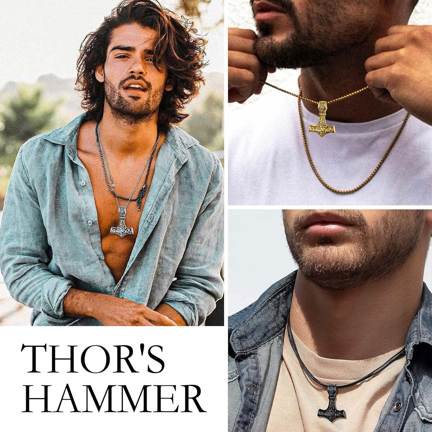 Bestyle Vintage Hammer Necklace for Men Boys Stainless Steel Hammer Mjolnir Pendant Powerful Rune Amulet Noridc Jewelry Gift for Viking Lover-Gift Packaged - Image 2