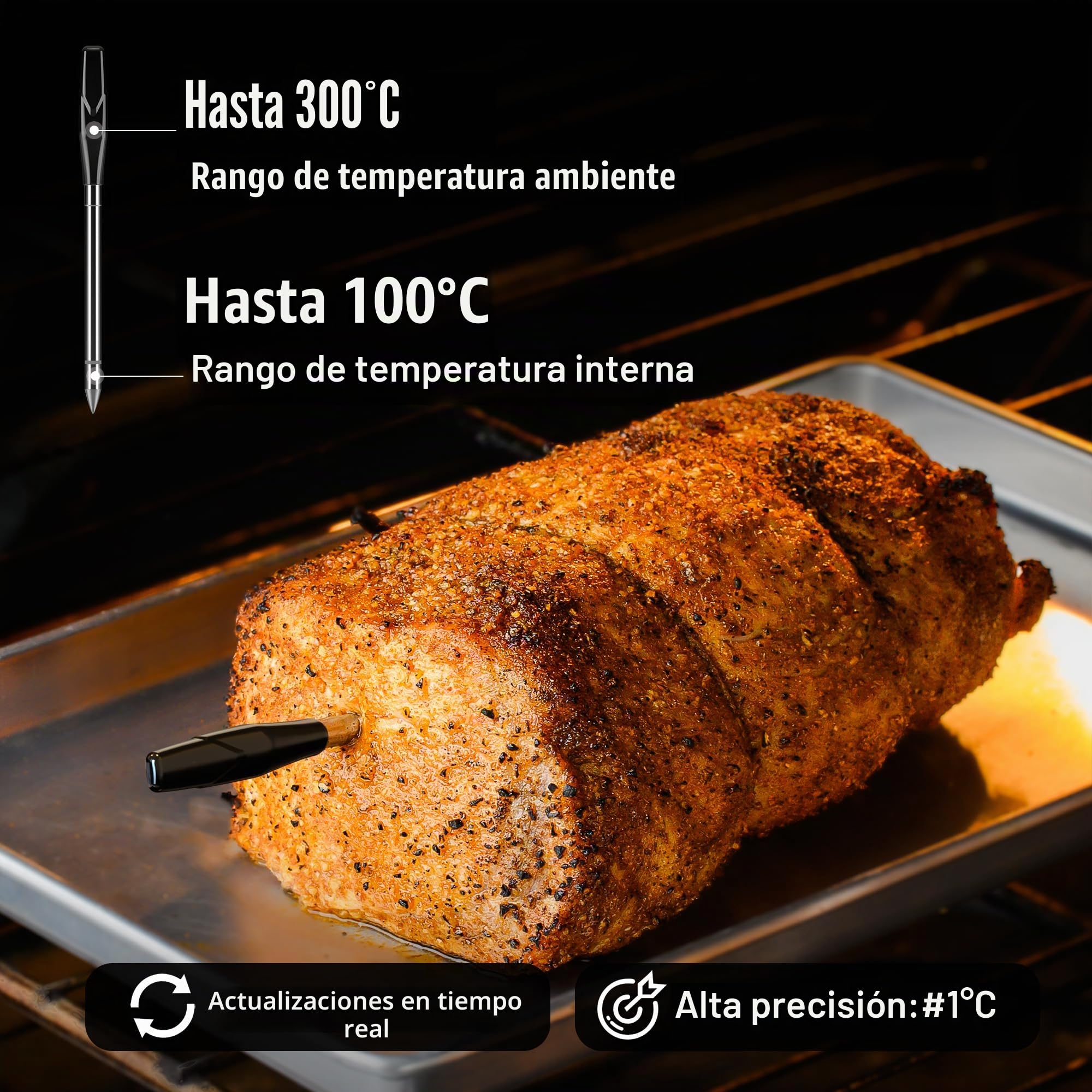 ThermoPro Termómetro inalámbrico para carne TempSpike XR hasta 300 m, con 2 sondas ultradelgadas para carne, termómetro digital inteligente para carne inalámbrico