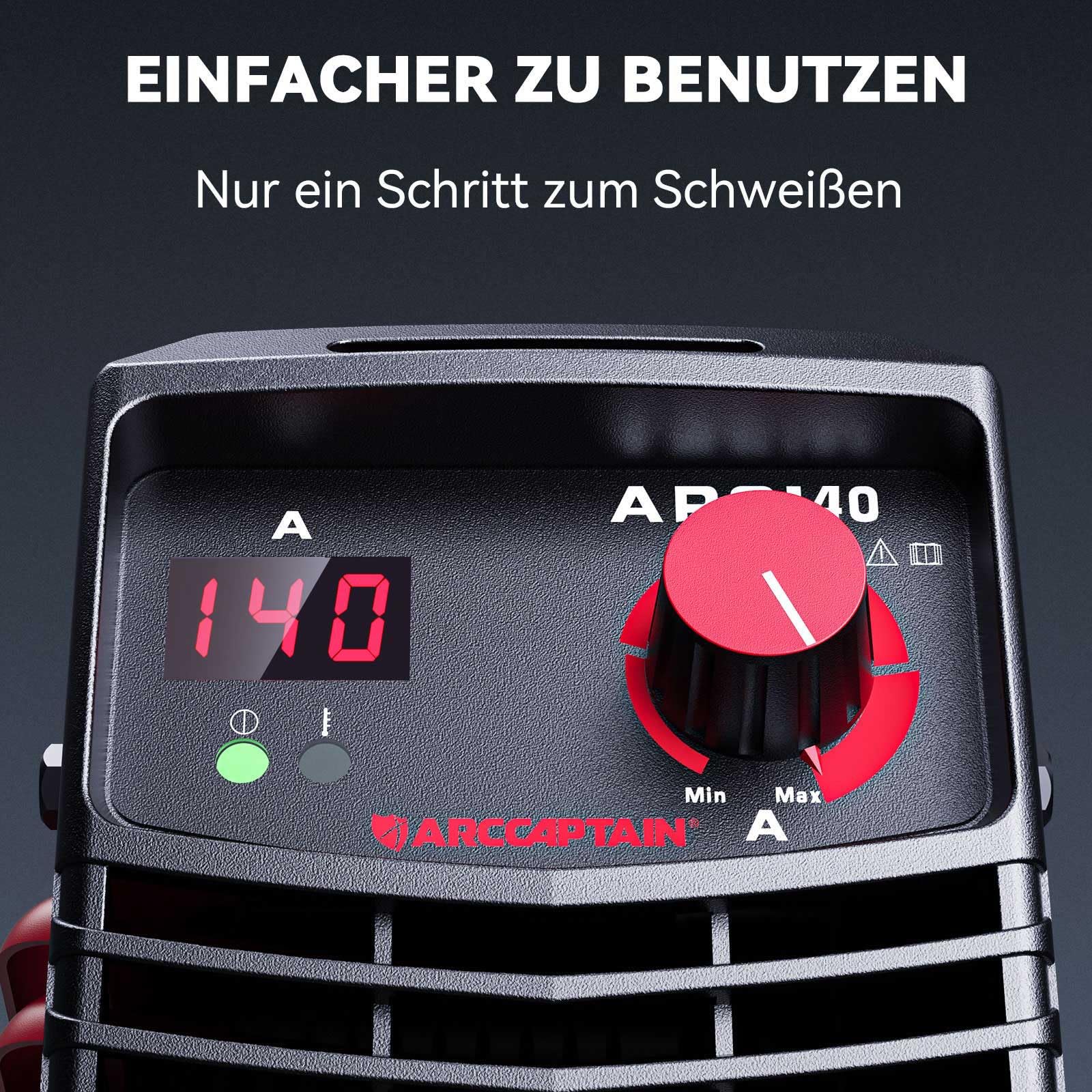 ARCCAPTAIN Mini ARC140 Schweißgerät 140A IGBT 230V MMA Elektrodenschweißgerät Stabschweißgerät Heißer Start Wechselrichter Antihaft Digitalanzeige LCD mit 14in Storage Box