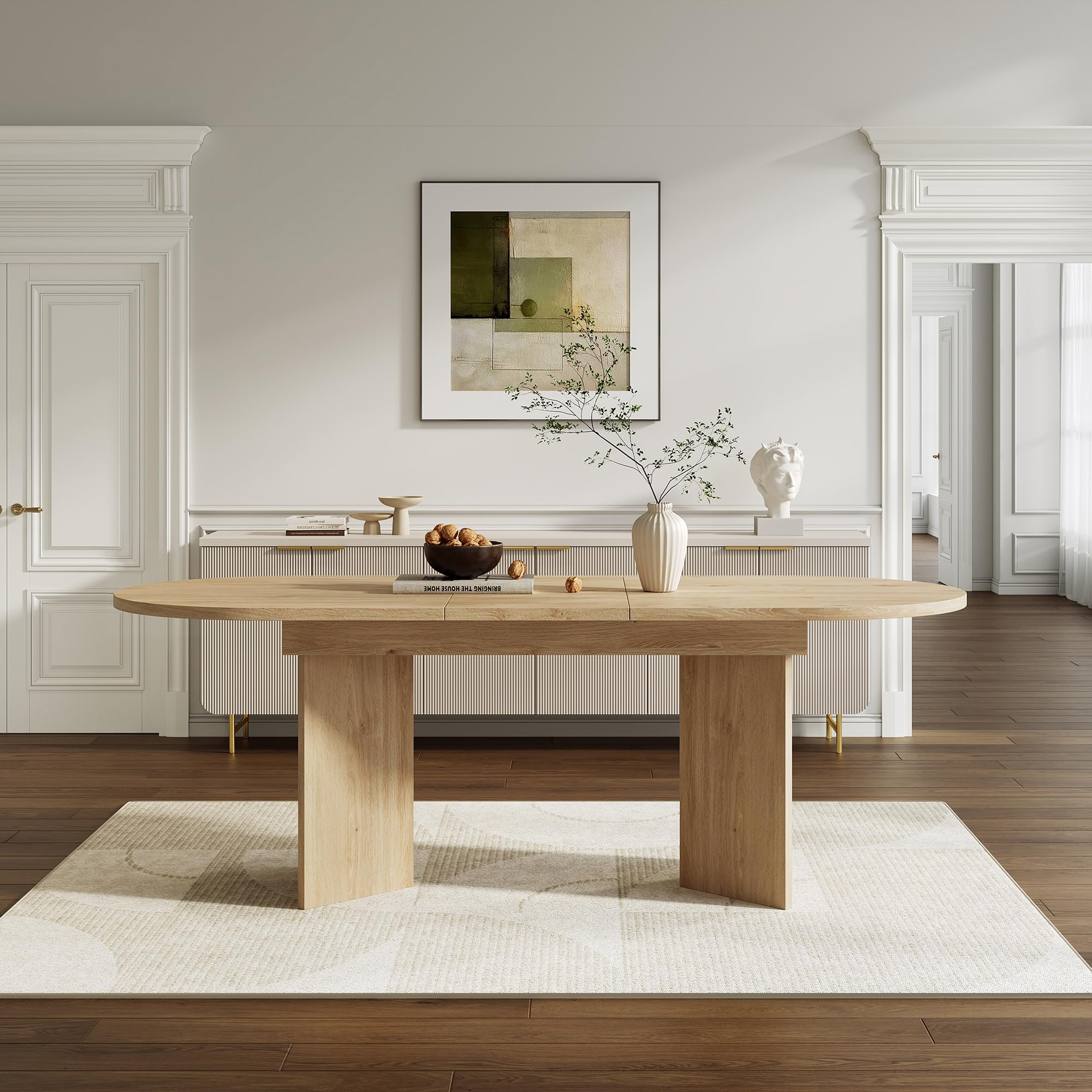 Mesa de comedor extensible 120/160 x 80 cm, para 4 – 6 personas, con esquinas redondeadas, mesa de comedor gruesa, mesa de comedor extensible de estilo simple (color roble, 120/160 x 80 cm)