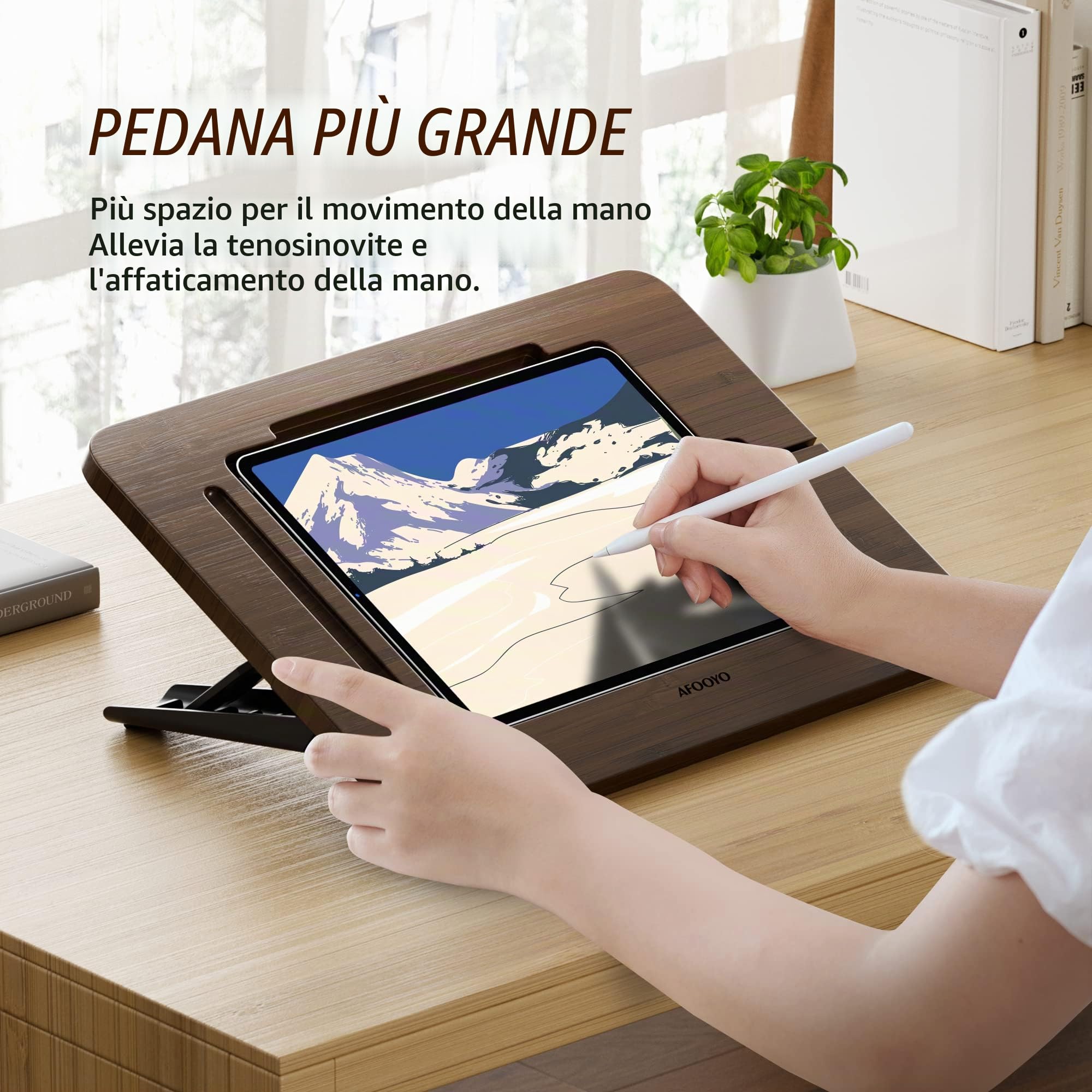 AFOOYO Supporto per tablet in bambù, portatile e regolabile in 5 angolazioni, supporto per laptop, supporto per lettura libri, compatibile con 9,7/10,2/10,5/10,9/11 pollici (vernice noce)