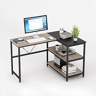 HEEYUE Computer Desk, L Shaped Desk with 2 Large Storage Sheves, Corner Desk with V-Frame Strip Bars and Adjustable Legpads,Working Desk for Home Office 55.0"(L) x 33.1"(W) x 29.5"(H)