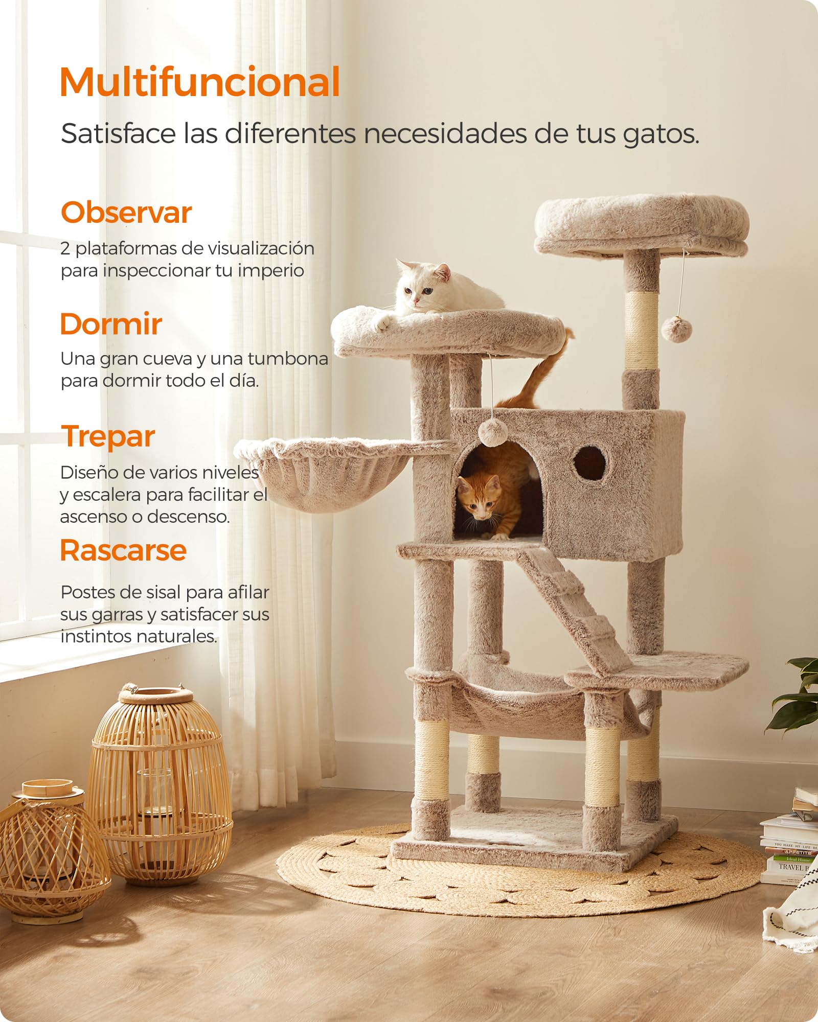Feandrea Árbol de Gatos, Torre de Gatos Grande, Marrón y Blanco Ombré PCT162M01