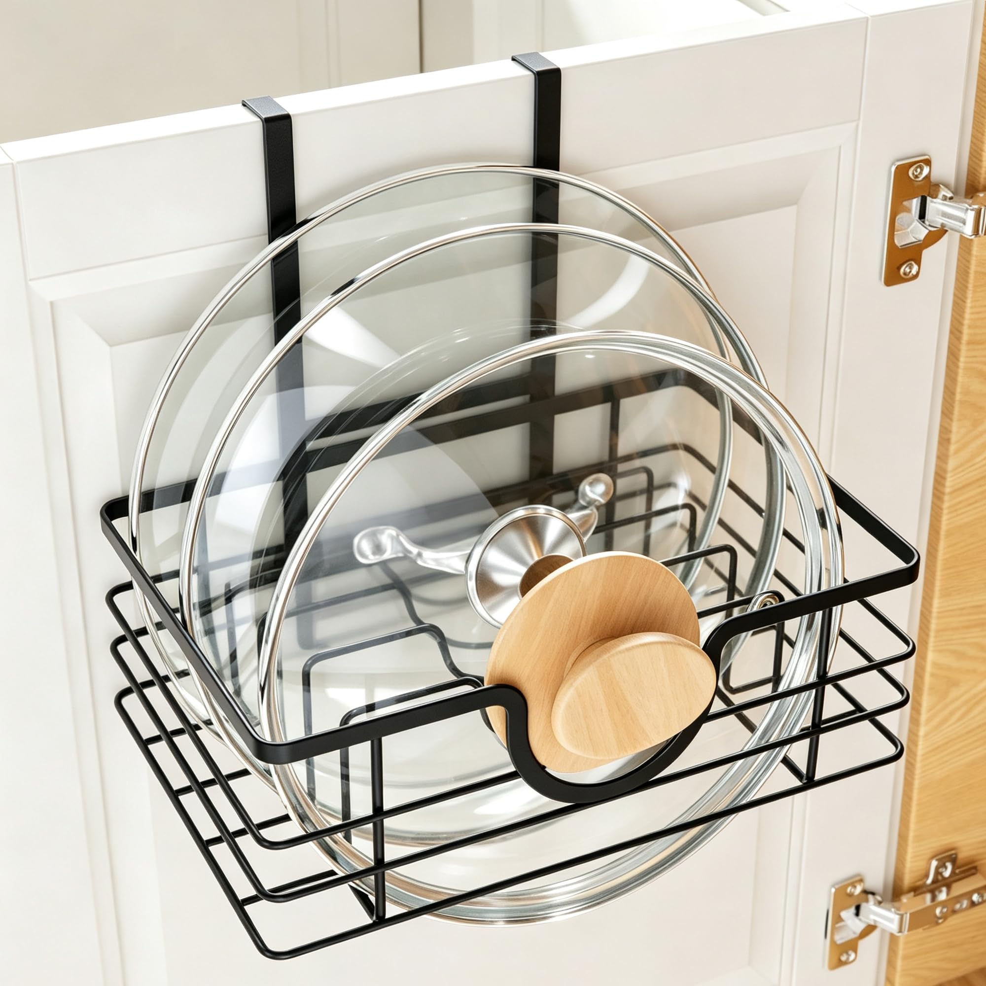 THKVESN Pot Lid Holder for Cupboard Door, 5 Slot Pan Lid Organiser,Black