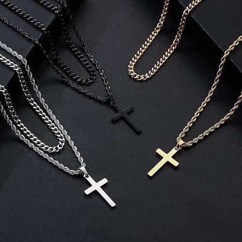Miniatura 9 de Yooblue Collar de cruz para hombre, collar de cruz de acero inoxidable con colgante de cruz de acero inoxidable, joyería simple, regalo de cadena de