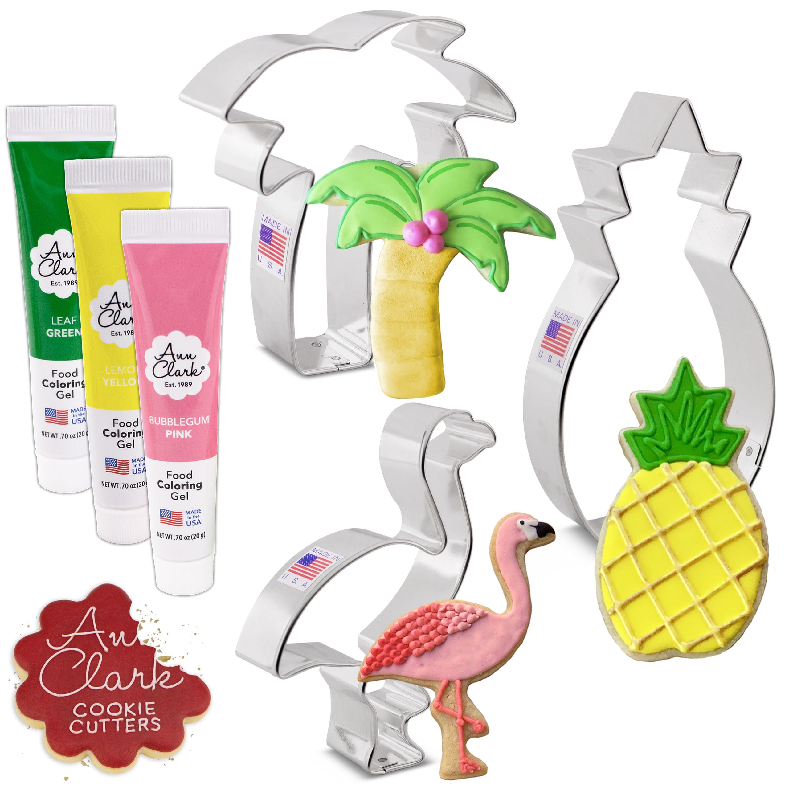 Ann Clark Cookie Cutters Tropical and Food Coloring Gel 6-Piece Set, Made in USA by
