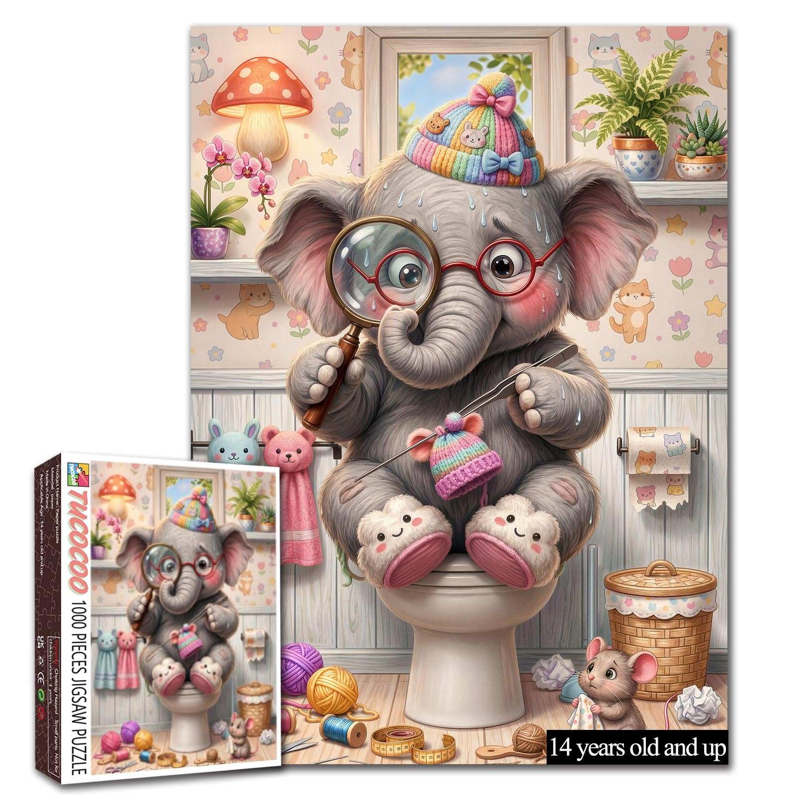 Cute Elephant Knitting Puzzle Funny Animal Bathroom Puzzle for Adults