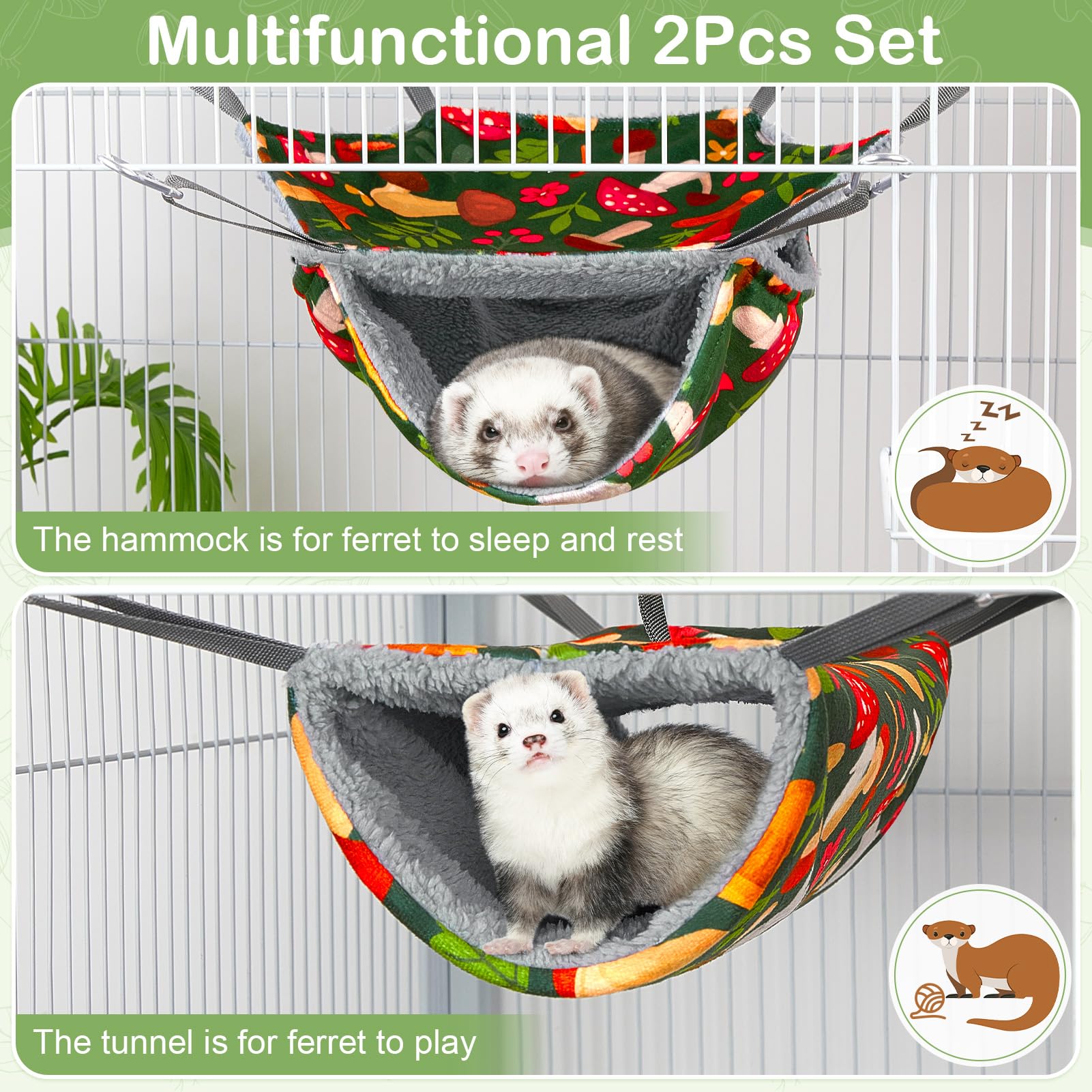 Lot de 2 hamsters lavables pour furet, rat, cochon d'Inde, cachette avec jouets tunnel doux, accessoires pour petits animaux pour furets, rats, hamsters, hérissons et planeurs en sucre