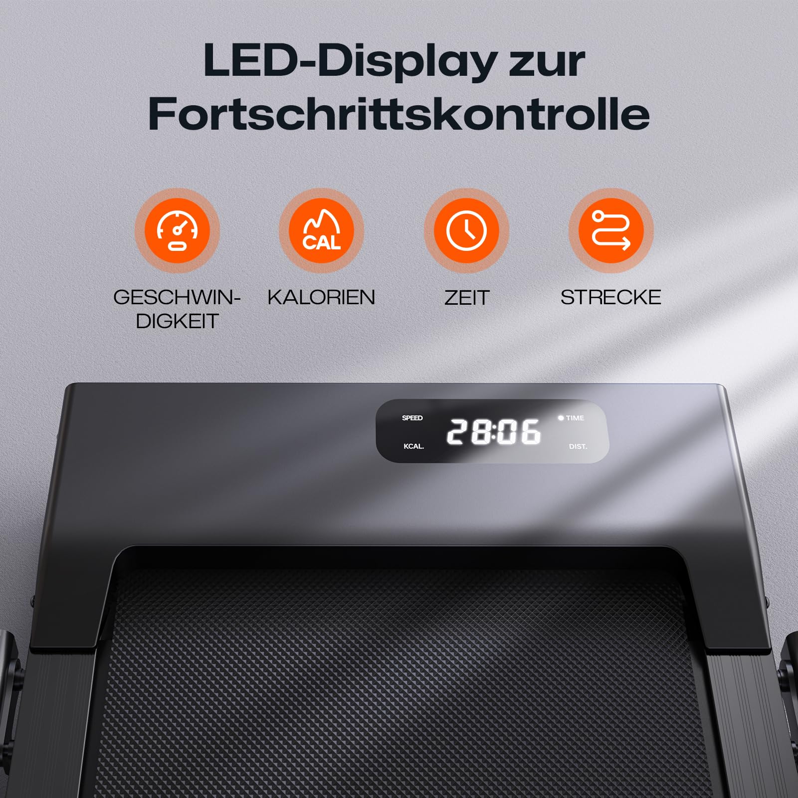 Laufband mit 9% Steigung, Walking pad klappbar mit Sicherheitsgriff, One-Touch-HIIT-Modus, Gehen, Joggen oder Laufen fürs Homeoffice, Kein Zusammenbau erforderlich, Fernbedienung & LED-Anzeige