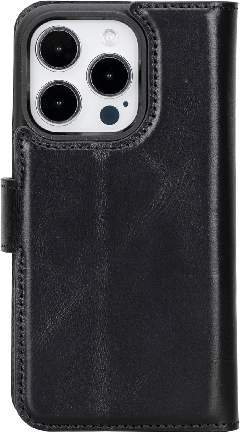 for iPhone 15 Pro Max Case Wallet MagSafe Compatible Full Grain Leather Phone Wallet for Women&Men Detachable Magnetic Flip Cover Card Holder Camera Protection 6.7 Inches, Black