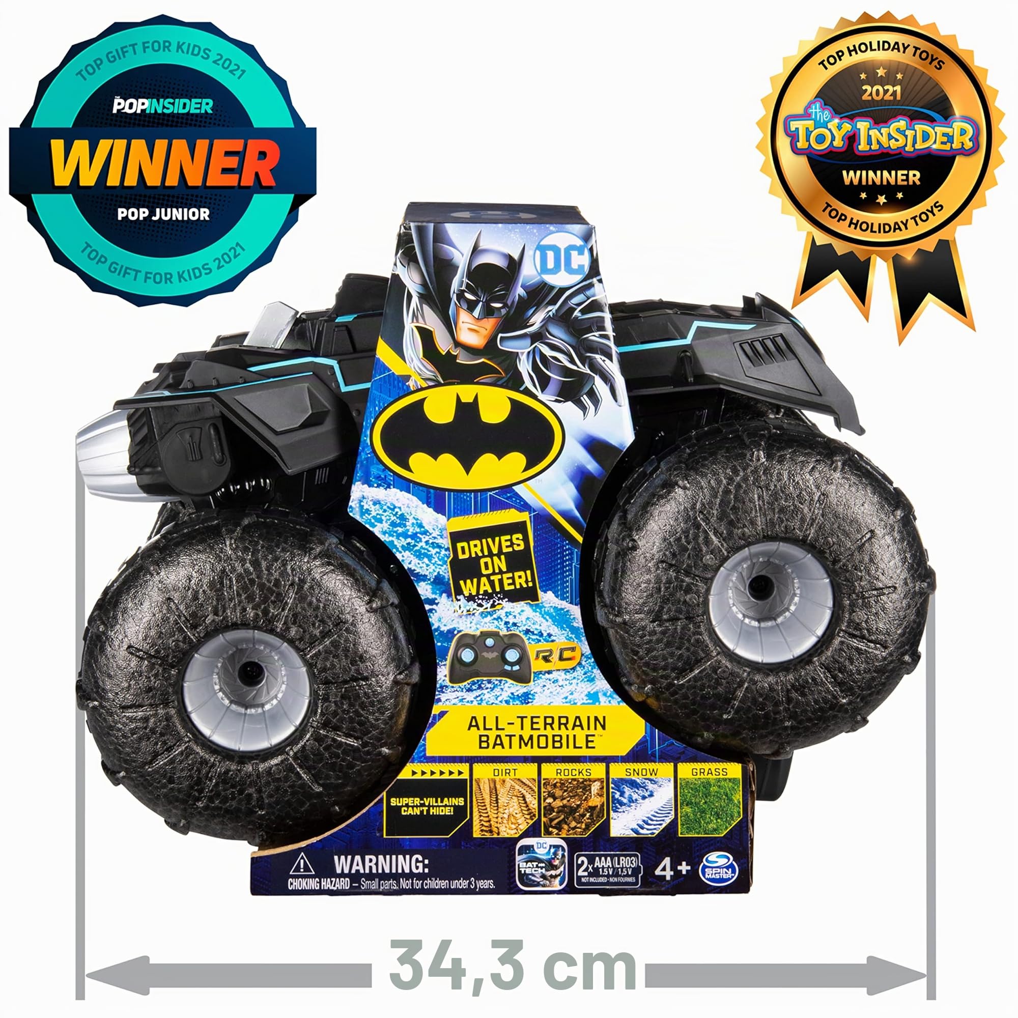 MONSTER JAM DC Comics Batman - Telecomando Batmobile per tutti i terreni, resistente all'acqua, per bambini dai 4 anni in su