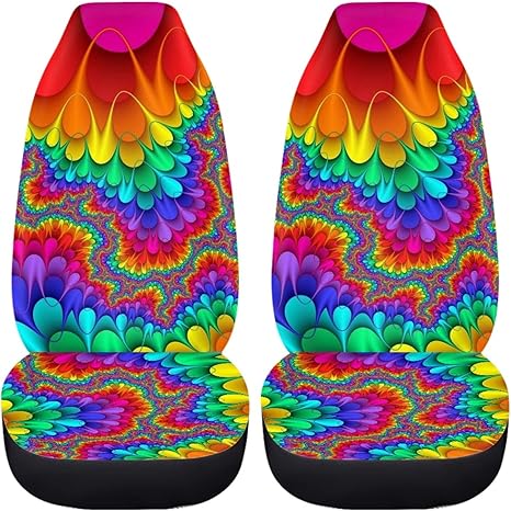 UNICEU Rainbow Boho Ethnic Tie Dye Car Seat Covers 2 Packs Front Seat Cover Bucket Seat Protectors Universal for Cars Trucks SUV