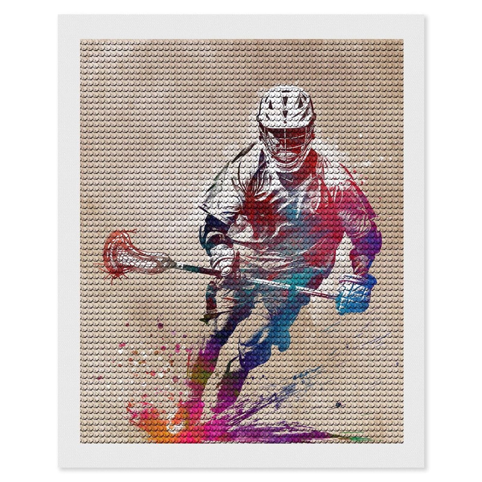 Junmoney Lacrosse Player Watercolor Art Diamond Painting Canvas Set 16"x20", for Beginners, Complete Accessories, Christmas Gift, Modern Decor