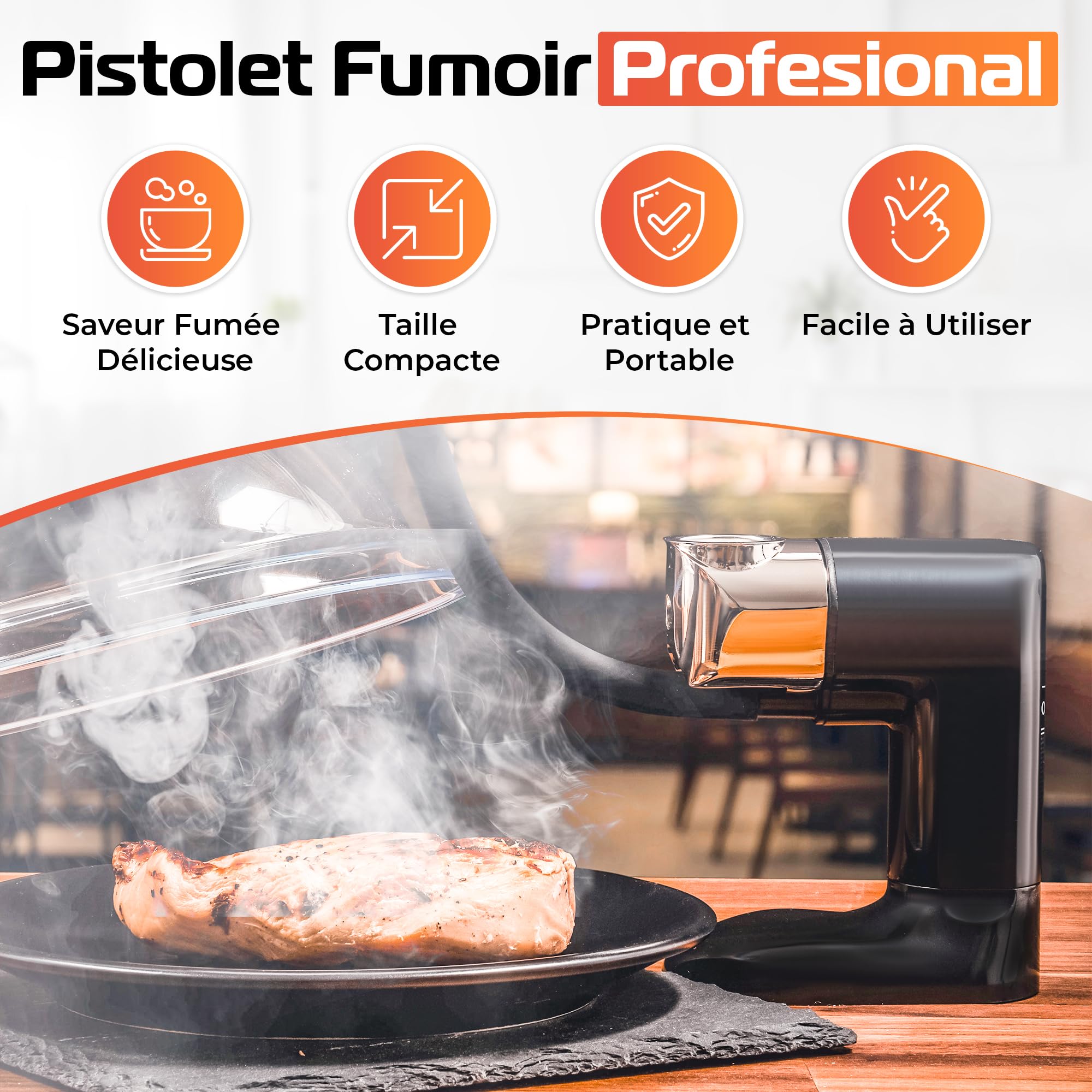BWAY Fumoir a Froid – Pistolet Fumée Professionnel avec 3 Sachets de Copeaux de Bois et eBook 20 Recettes