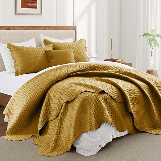 IR Imperial Rooms Twin Quilt Bedding Set Size (68” x 86”) + 1 Pillow Shams (20” x 26” + 2”) - 2 Pcs All Season Lightweight Reversible Microfiber Coverlet Embossed Quilt Bedspread (Ochre)