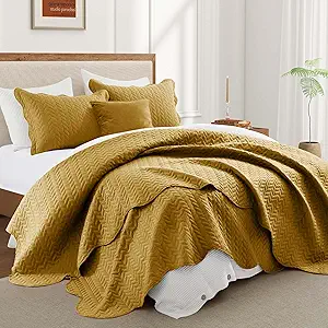 IR Imperial Rooms Twin Quilt Bedding Set Size (68” x 86”) + 1 Pillow Shams (20” x 26” + 2”) - 2 Pcs All Season Lightweight Reversible Microfiber Coverlet Embossed Quilt Bedspread (Ochre)