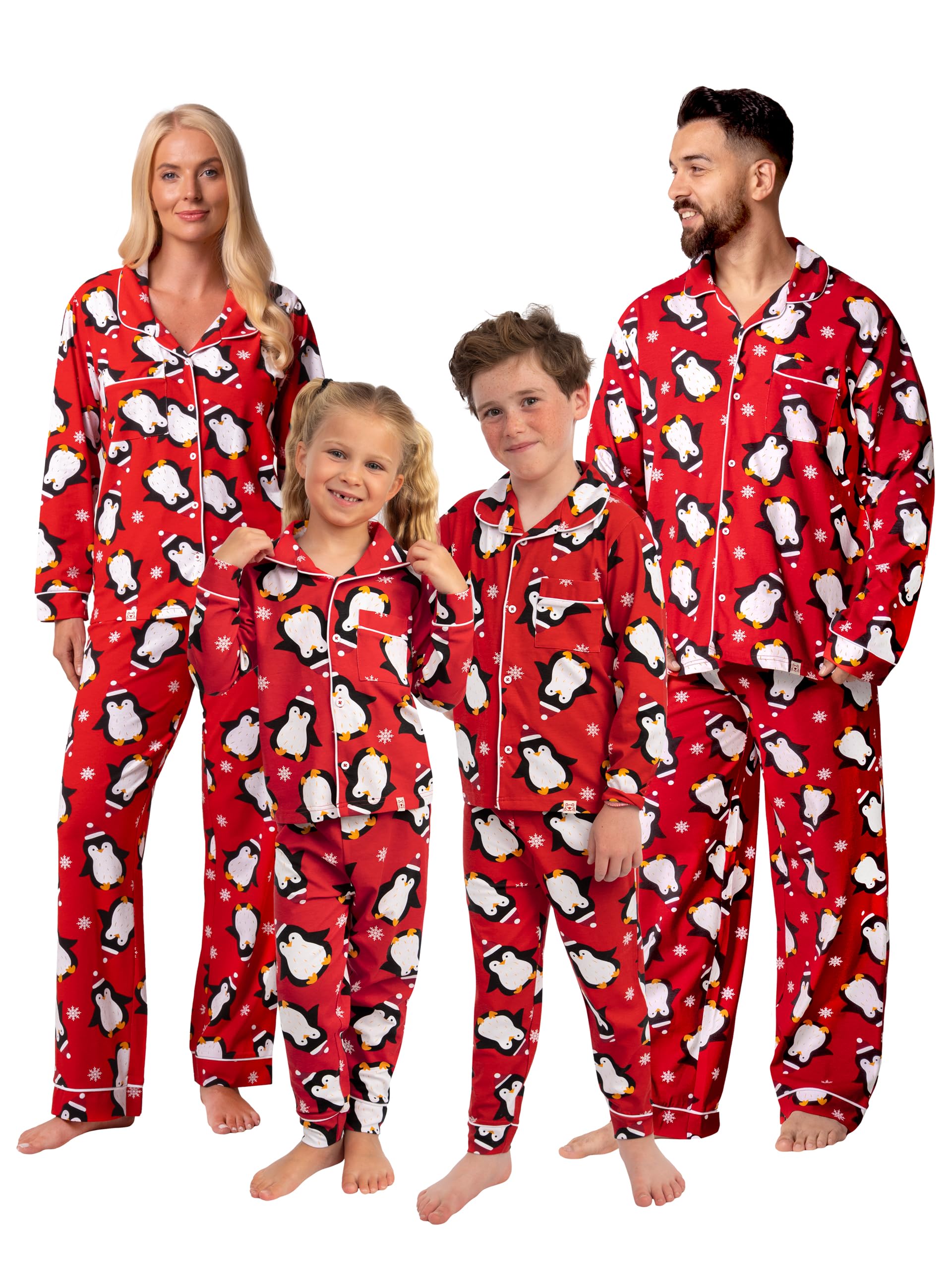 Harry Bear Men's Pyjamas, Xmas Penguin Pjs, Christmas Pjs, Red X-Large