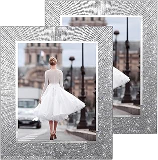 8x10 Picture Frame Glass 2 Pack, Sparkly Glitter Photo Frame 8 x 10 Mirror Crystal Wedding Gift Wall and Tabletop Display