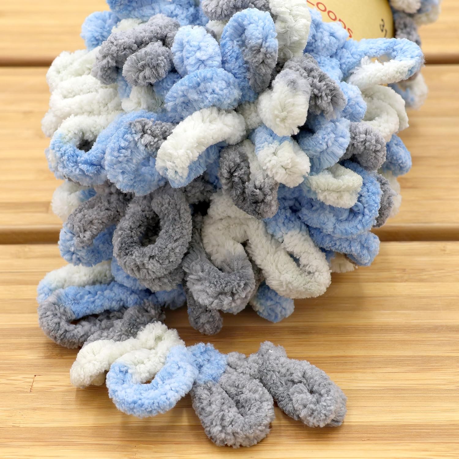 JubileeYarn Fun Finger Loops Yarn - 100g/Skein Jumbo Polyester - Multicolor Grey Light Blue - 5 Skeins