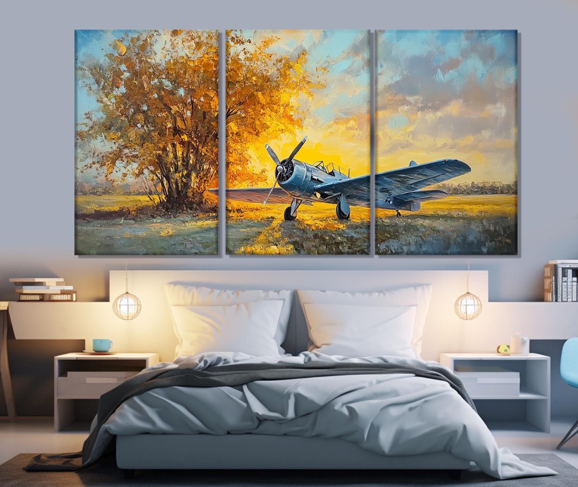 Affiche vintage avion coucher du soleil toile 60x80cm rétro - 7