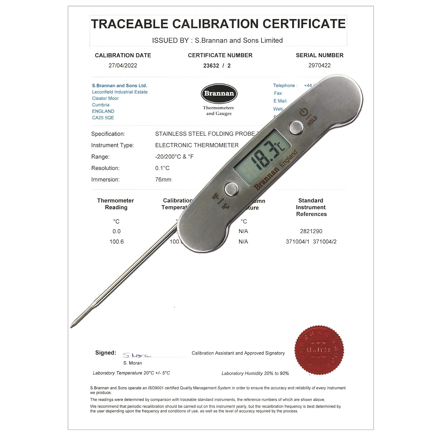 Brannan Digital Food Probe Thermometer and 2 Point Traceable ...