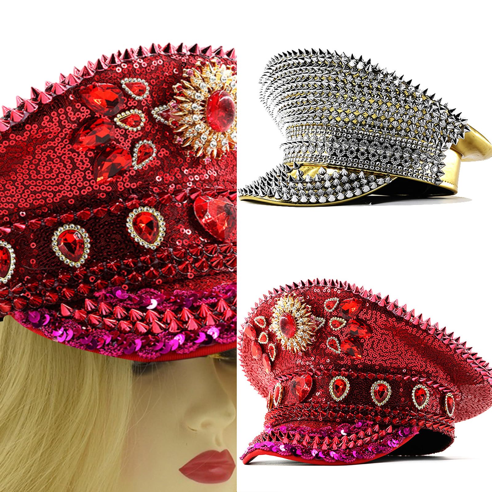Chapeau haut-de-forme marin avec rivets cloutés à gros bords pour jeunes adultes fête à thème musique festival séance photo accessoires fête