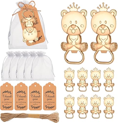 50 piezas de bonitos abrebotellas con forma de oso de peluche para recuerdos de baby shower regalos o recuerdos para invitados con bolsas de organza