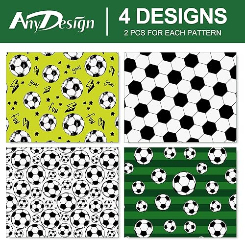 Miniatura 3 de AnyDesign Papel de regalo de fútbol, papel de regalo con temática de fútbol, blanco, negro, verde, papel de arte de fútbol a granel plegado plano