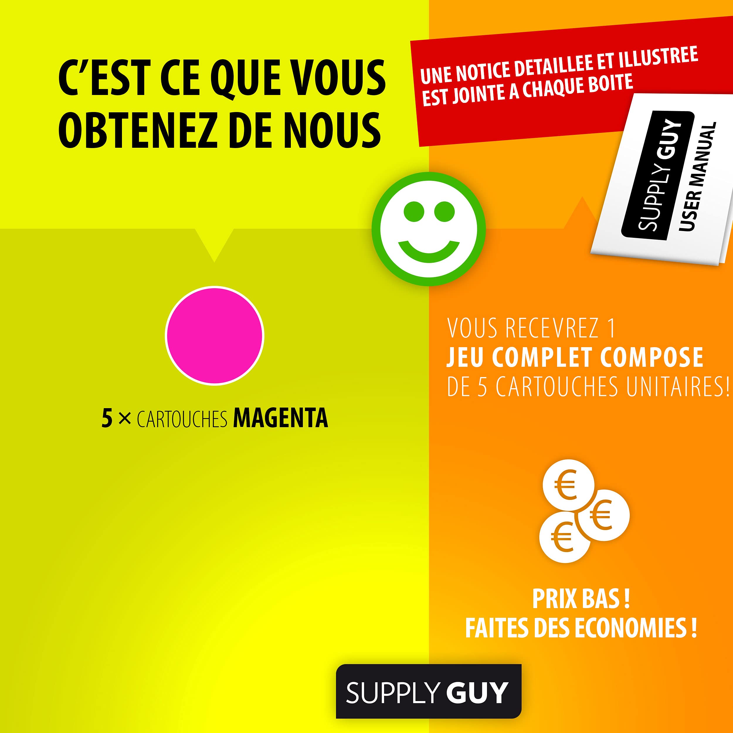 Supply Guy 5 Cartucce Compatibili Canon CLI-551 Magenta: Inchiostro Da 13ml Per Stampanti Pixma IP7250, MG5450, MX725 E Altre