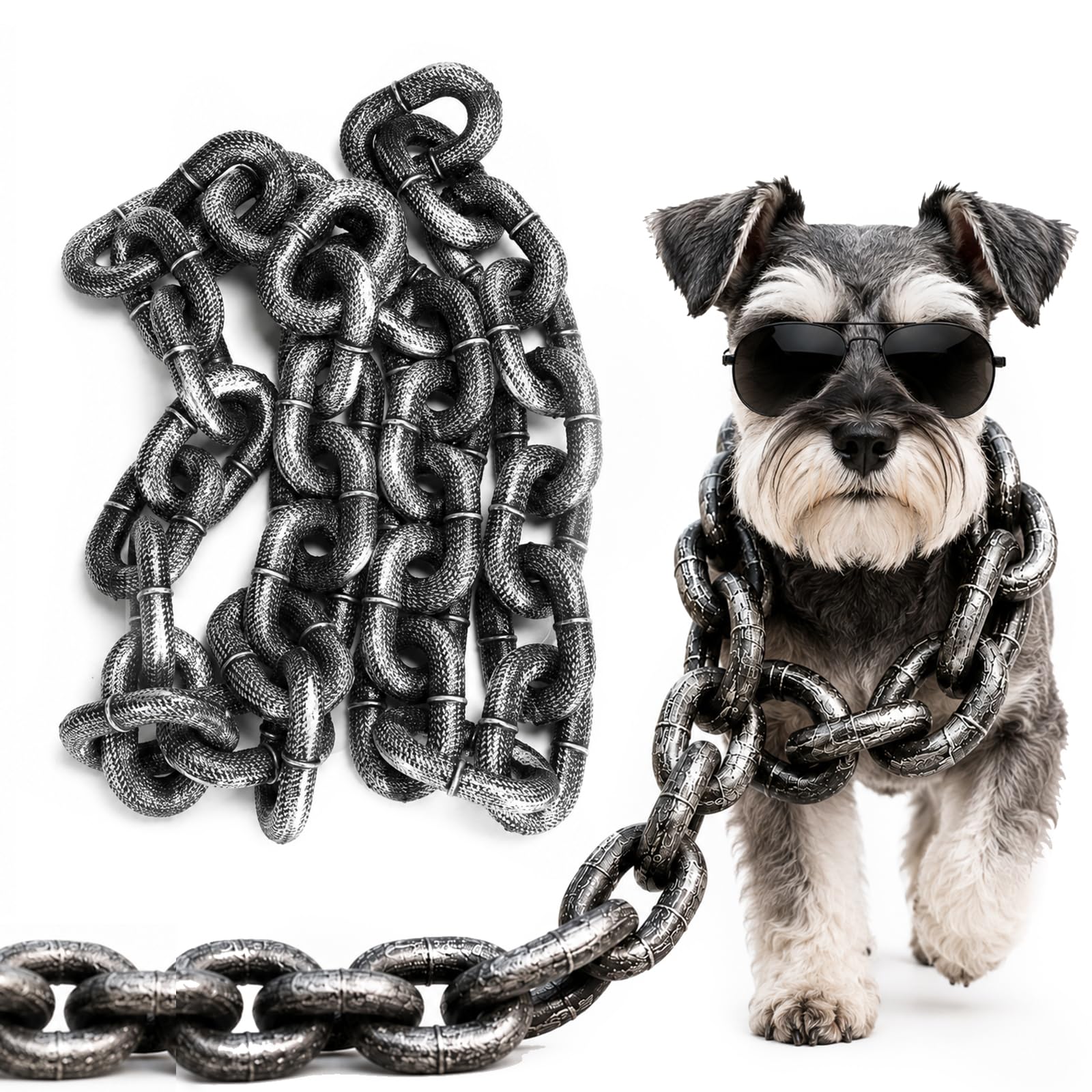 Correa de cadena gigante de plástico para perros pequeños y gatos color plata de 2 metros