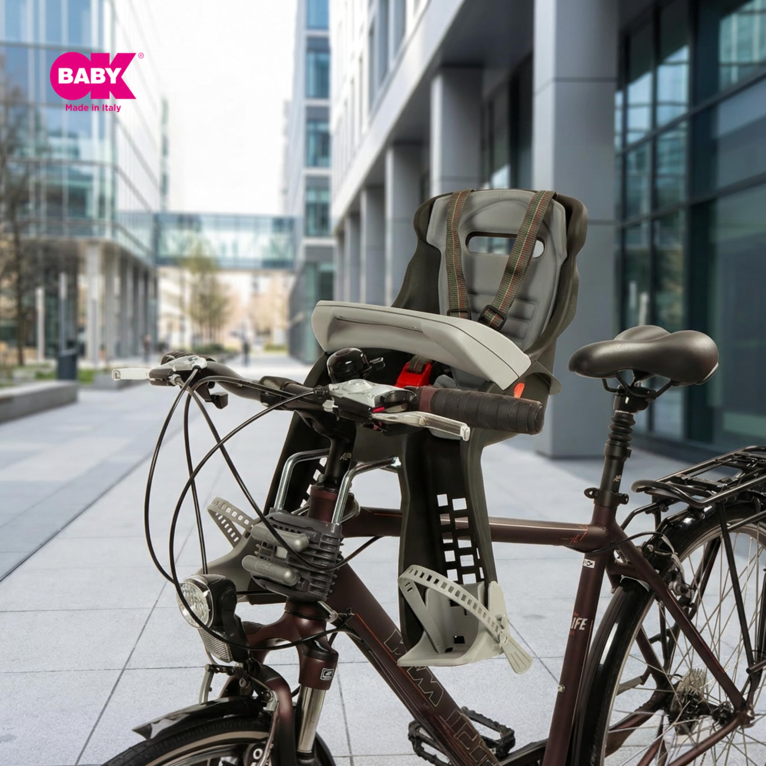 OKBABY Orion - Asiento delantero de bicicleta para niños- Sujeción en la barra de dirección - para bebés de 7/8 meses (15 kg)