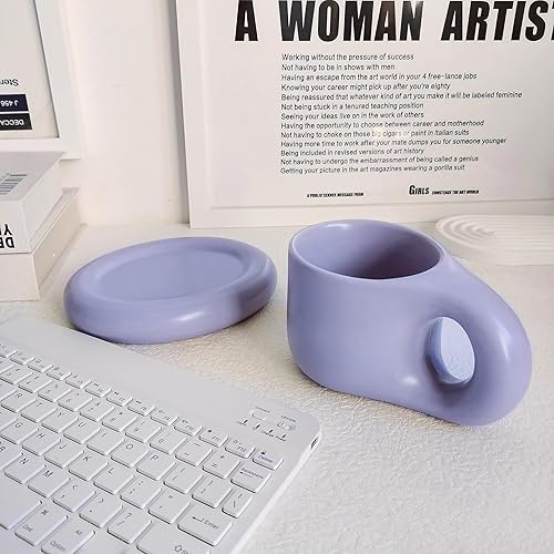 Miniatura 6 de Chubby - Taza de café divertida con platillo, taza de cerámica de nube morada para oficina y hogar, taza de 10 onzas para café con leche, té moca