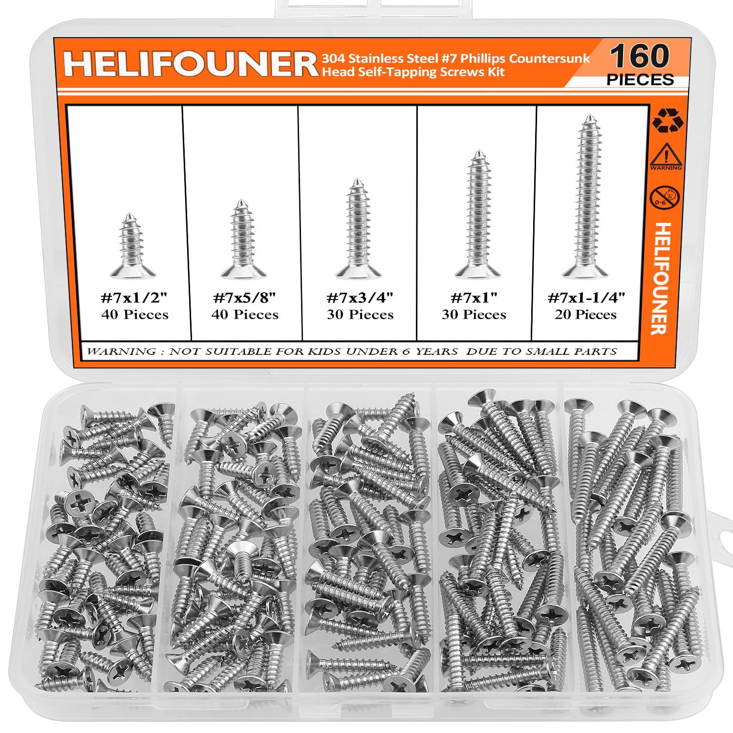 Stainless Steel Wood Screws - 240 Piece Set -12