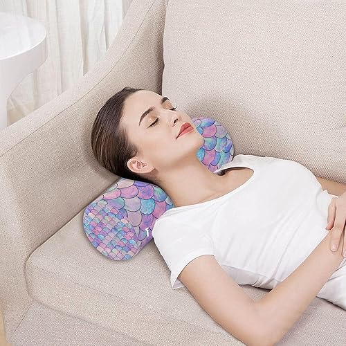 Miniatura 5 de JUNZAN Almohada larga con escamas rosas y azules brillantes, almohada para el cuello, almohada redonda de 17 pulgadas para apoyo de espalda baja,