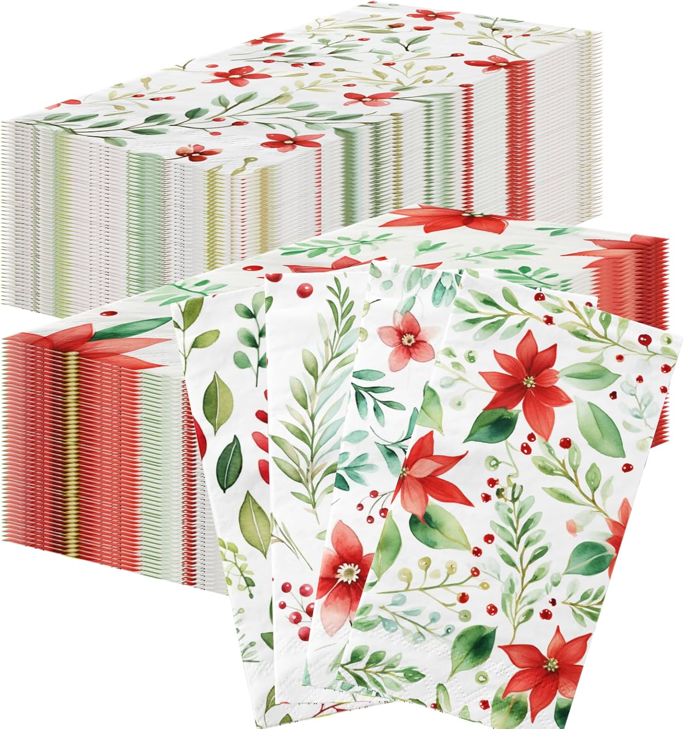 40Pcs Christmas Napkins Paper Poinsettia Napkins Holly