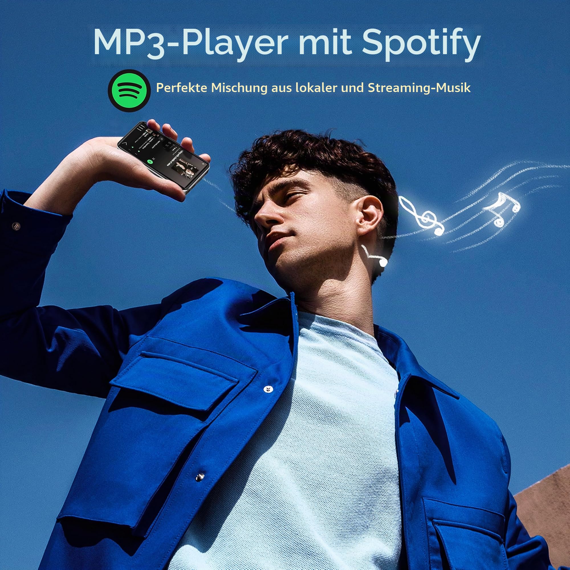 HIFI WALKER G7 MP3 Player mit Bluetooth & WLAN, Android 13, 144GB Speicher, 3GB RAM, 4 Zoll Touchscreen MP3/MP4 Player mit Lautsprecher, Kamera, Kindersicherung, Spotify kompatibel, Schwarz