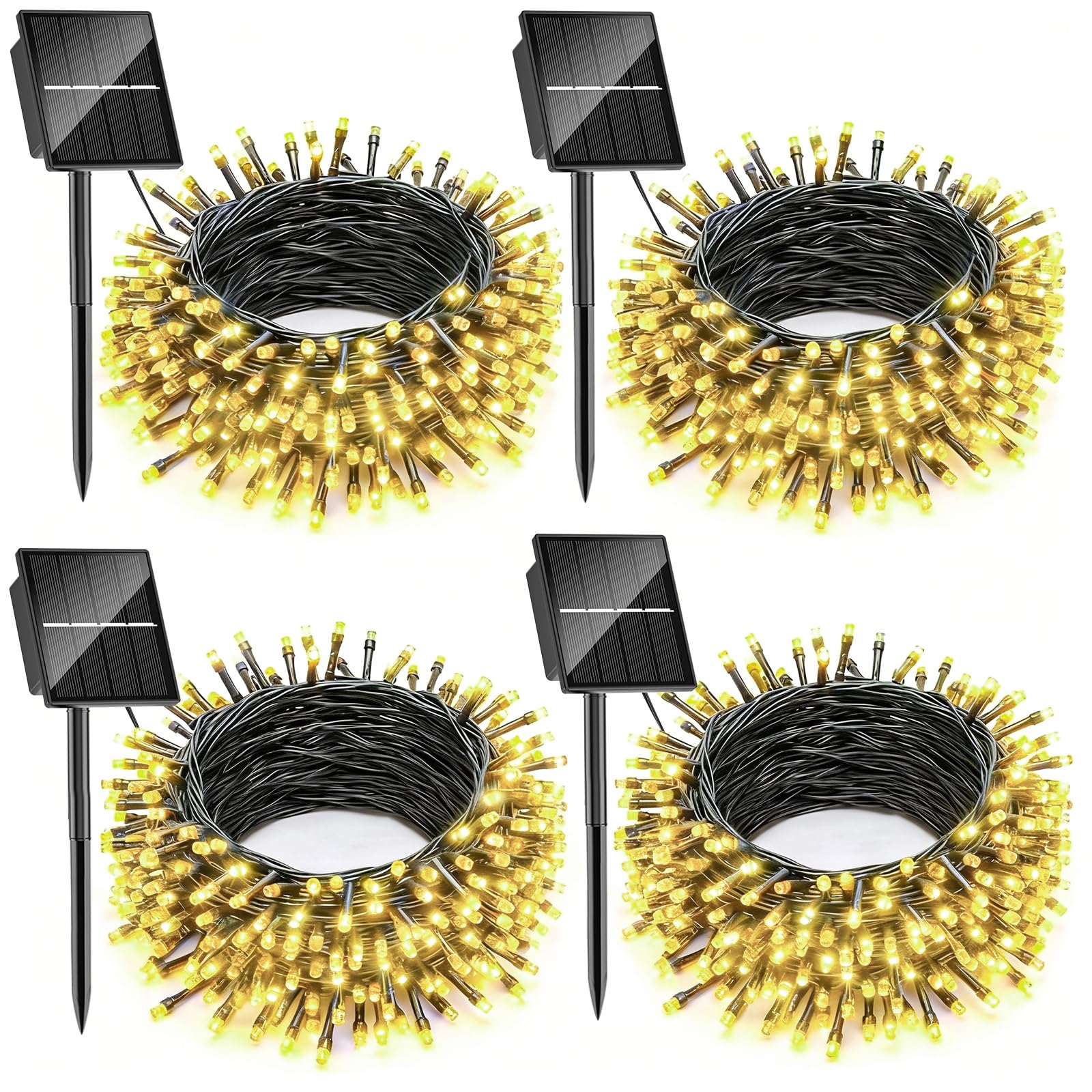 SOLARBABY 4 Pacchi Luci Natale Esterno Solare, 10M 100LED Catena Luminosa Esterno Solare, 8 Modalità Impermeabili Luci Natalizie da Esterno per Giardino Albero Patio Balcone, Bianco Caldo