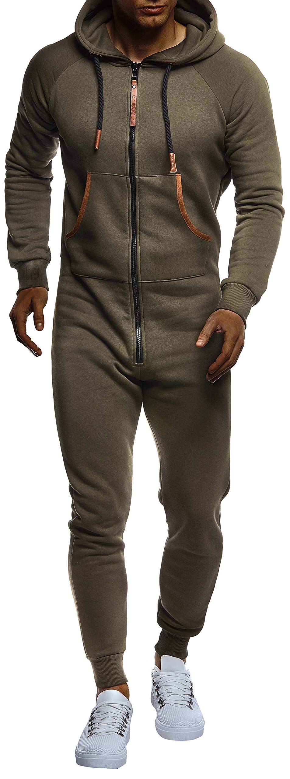 Leif Nelson Kombinezon męski Onesie dres treningowy spodnie do joggingu fitness jednoczęściowy odzież LN8270, khaki, S