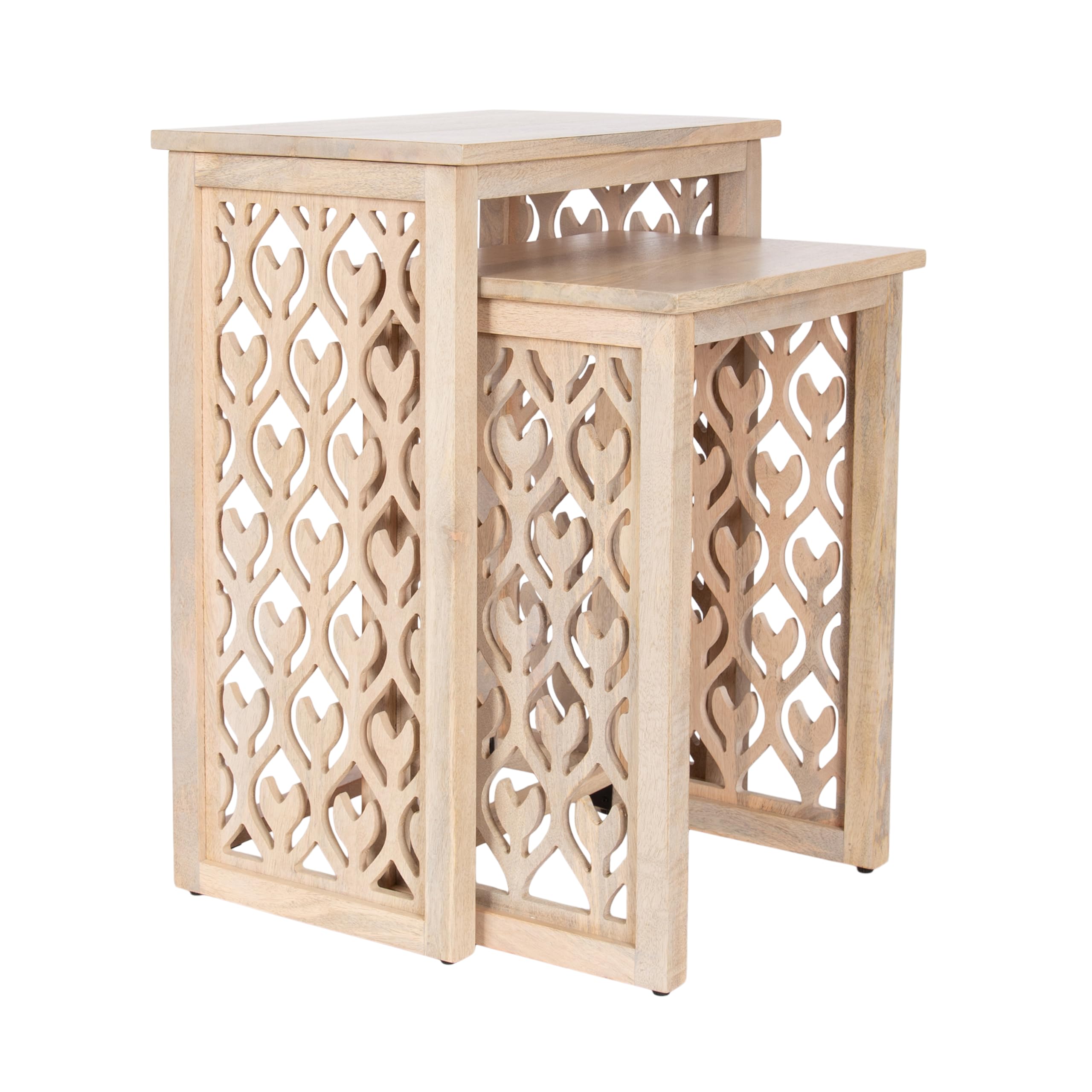 Kate and Laurel Karni Modern Mango Wood Living Room Nesting Tables, Set of 2, Whitewash, Decorative Coastal Solid Wood End Tables for Use as Bedroom