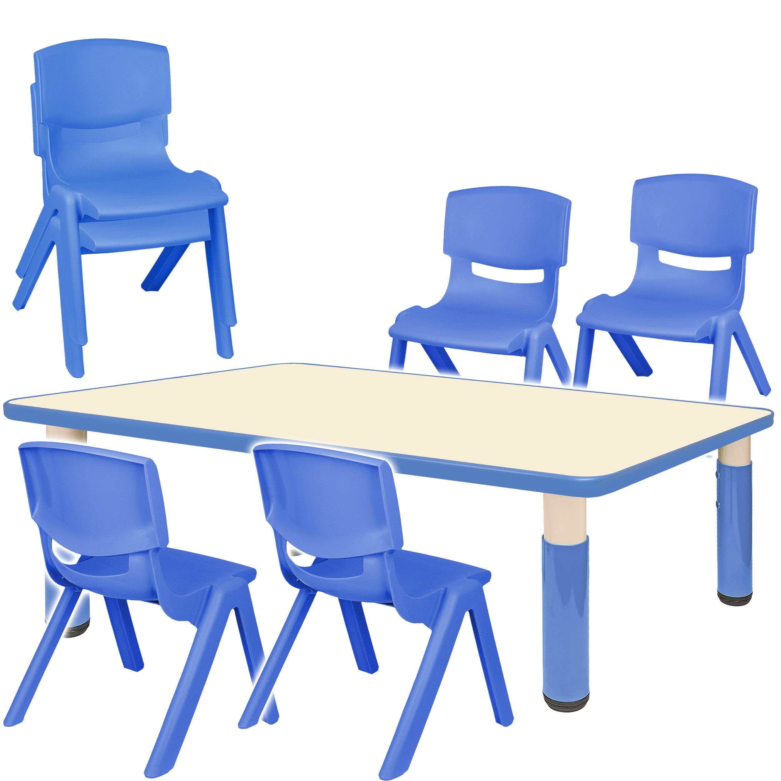 alles-meine.de GmbH Sitzgruppe für Kinder - Tisch + 6 Kinderstühle - Größen & Farbwahl - blau - höhenverstellbar - 1 bis 8 Jahre - Plastik - für INNEN & AUßEN - Kindertisch/Kin..