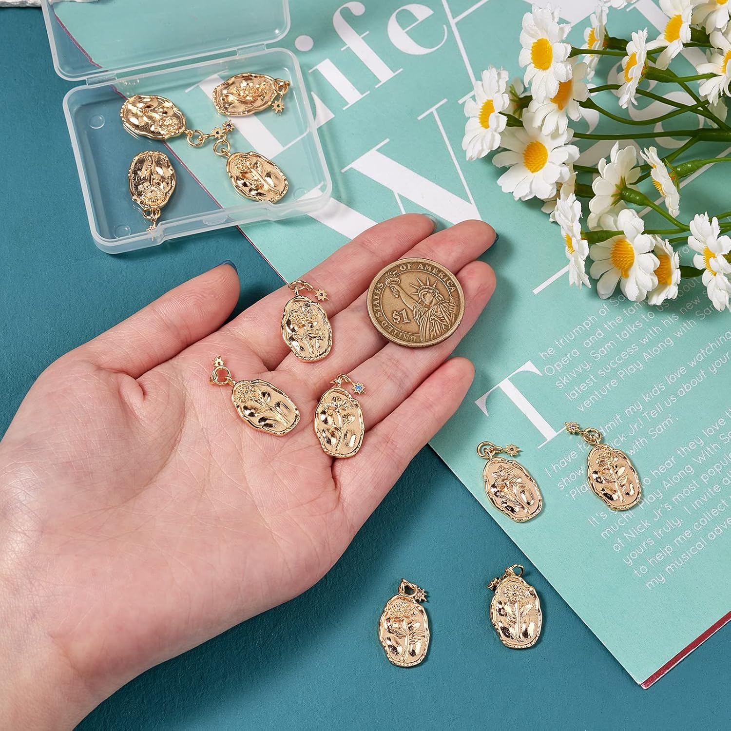 12 Pieces Birth Flower Charms Pendant Brass Rhinestone Flower Charm Golden for Jewelry Necklace Earring Bracelet Making Crafts - Image 3