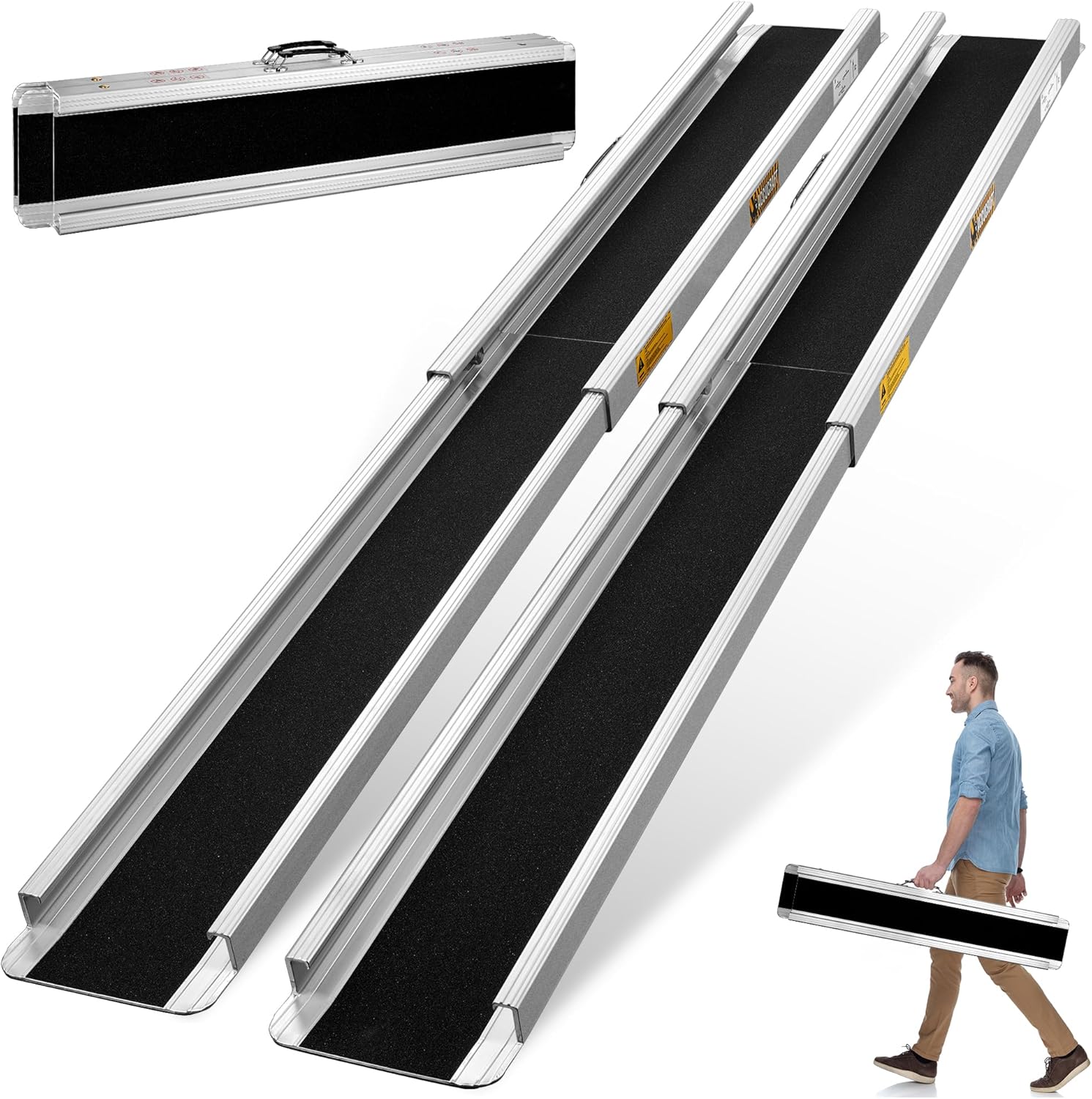 6FT Portable Wheelchair Ramp 2.0, 72"L x 7.2"W Aluminum Wheelchair Ramps for Home Steps, 1200LBS Capacity（2 Pack ）Telescopic Non-Skid Threshold Handicap Wheel Chair Ramp for Doorways, Stairs