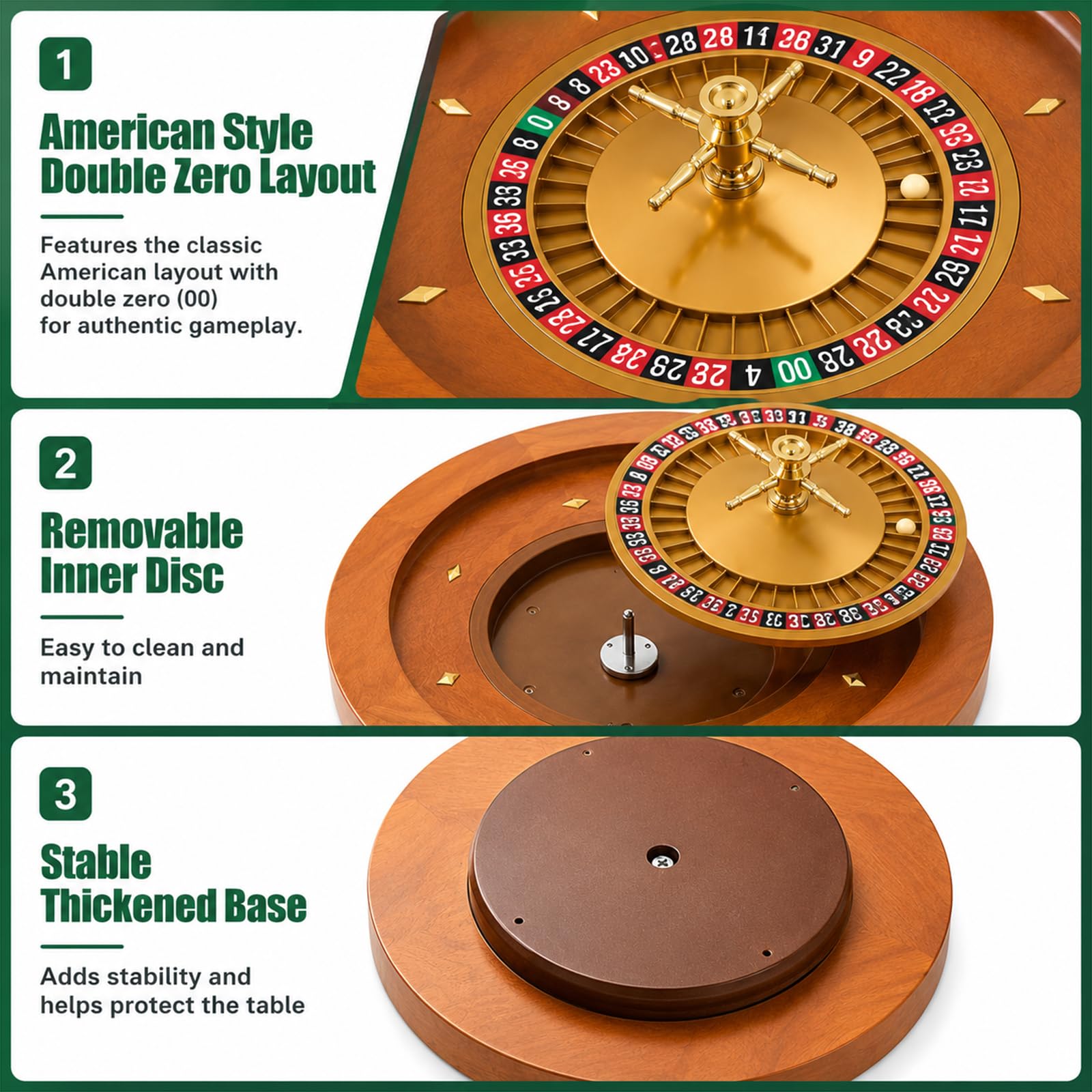 Generico Ruota della Roulette in Legno con Rotore in Alluminio per Feste